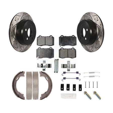 Rear Drill Slot Rotors Semi-Metallic Pad Parking Shoes Kit For Chrysler 300 RWD with 3.6L KDF-102091