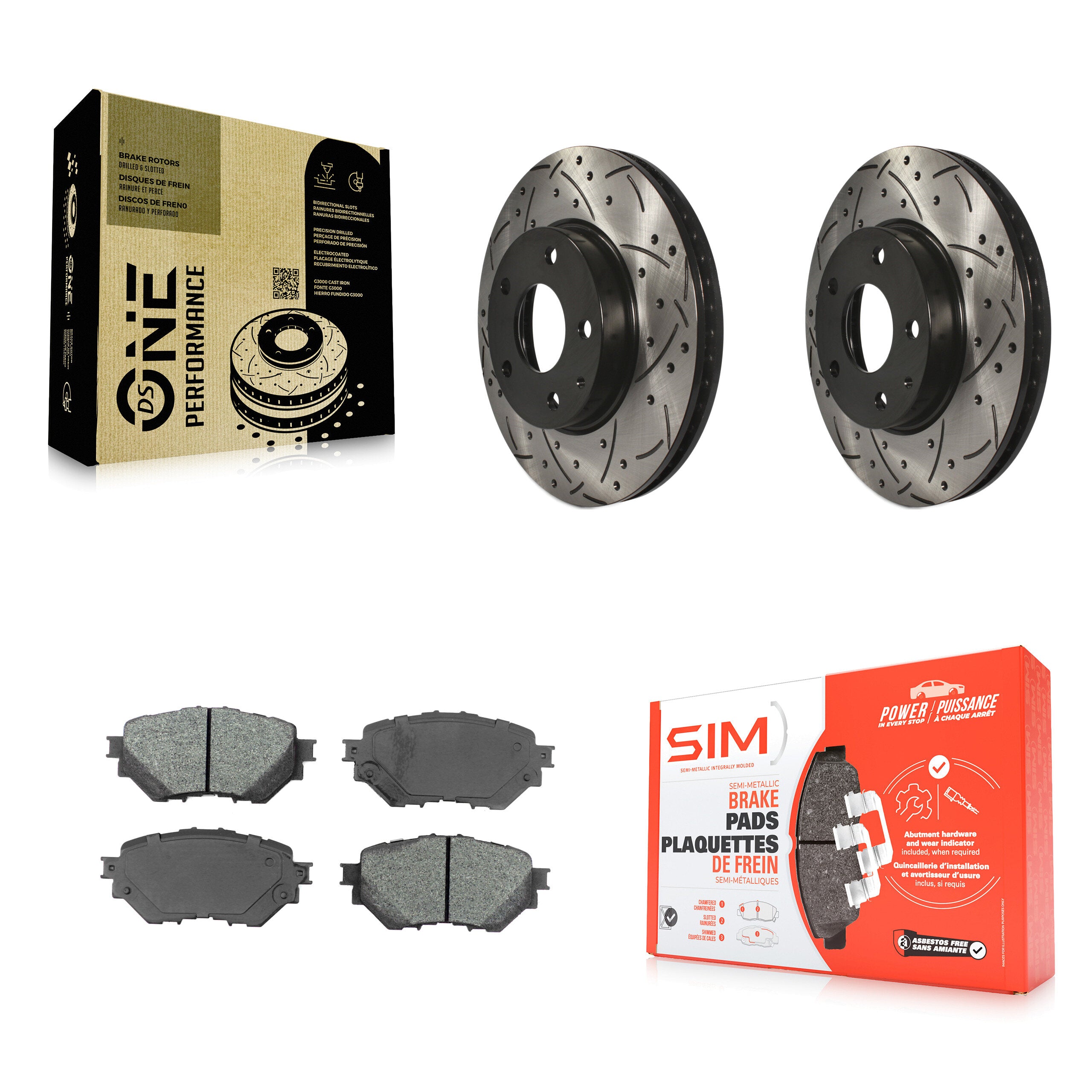Front Coat Drill Slot Disc Brake Rotors Semi-Metallic Pad Kit For 2014-2018 Mazda 3 Sport KDS-100161