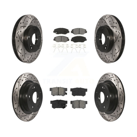 Front Rear Coated Drilled Slotted Disc Brake Rotor Semi-Metallic Pad Kit For Honda Accord KDS-100252