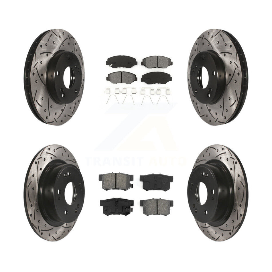 Front Rear Coated Drilled Slotted Disc Brake Rotor Semi-Metallic Pad Kit For Honda Accord KDS-100252