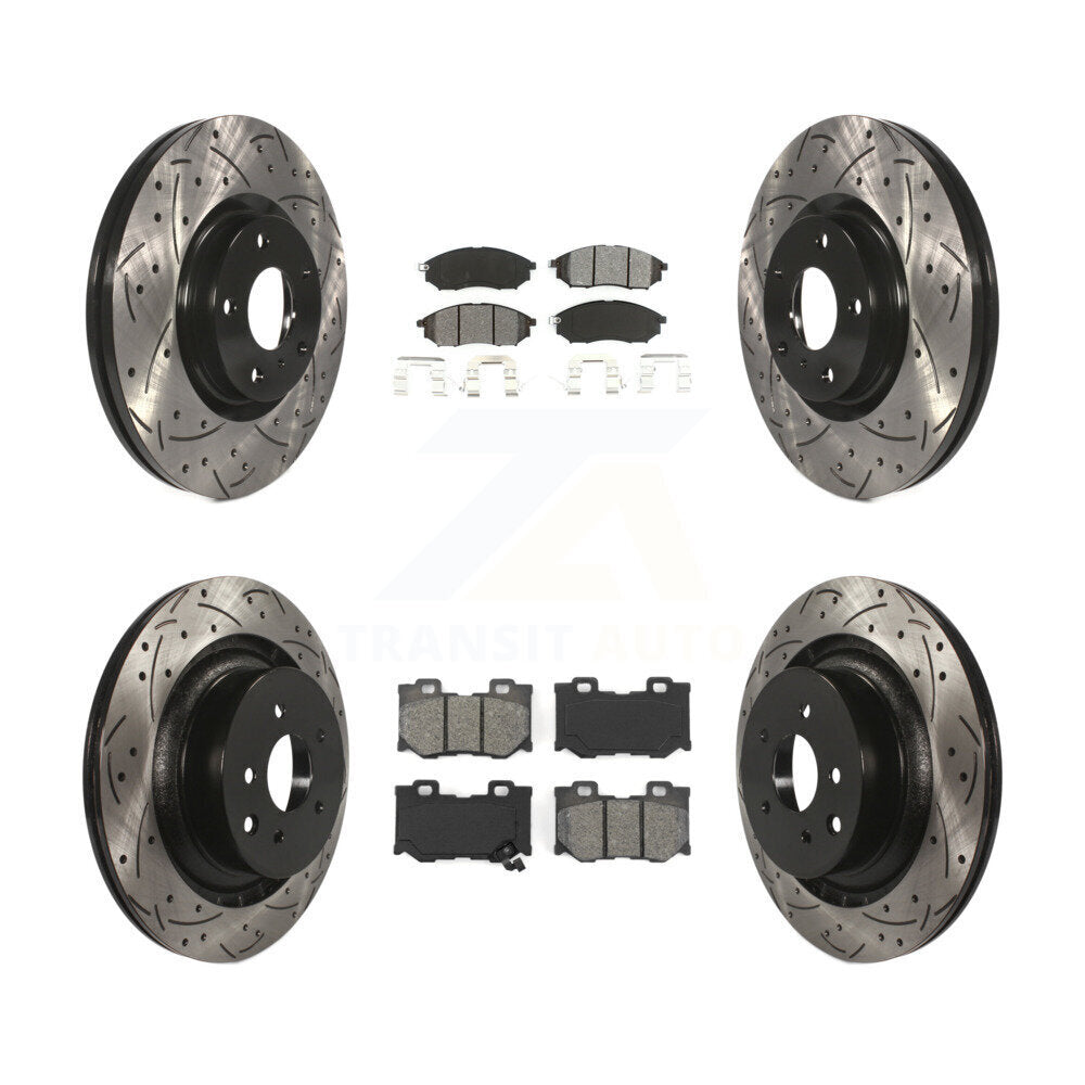 Front Rear Coated Drilled Slotted Disc Brake Rotors Semi-Metallic Pad Kit For Nissan 370Z KDS-100257