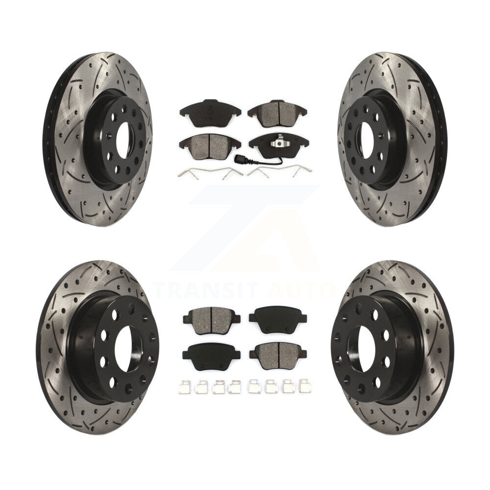 Front Rear Drilled Slot Brake Rotor Semi-Metallic Pad Kit For 17-18 Volkswagen Jetta 2.0L KDS-100272