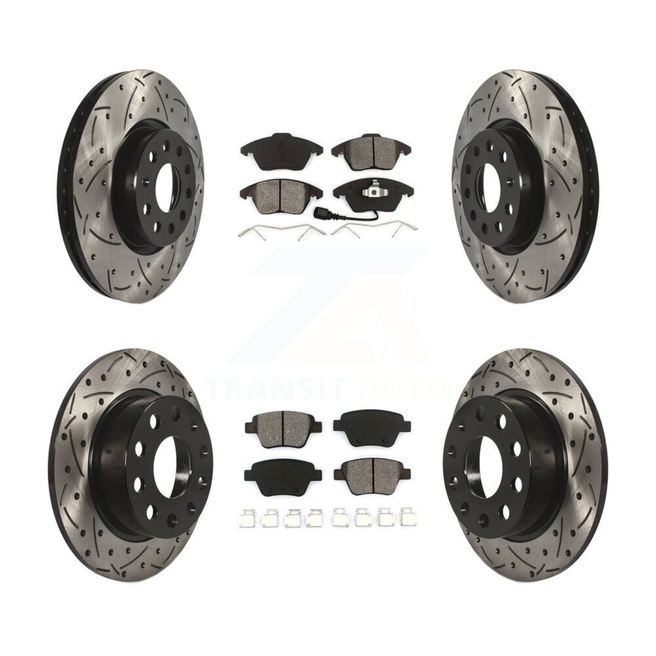 Front Rear Drilled Slot Brake Rotor Semi-Metallic Pad Kit For 17-18 Volkswagen Jetta 2.0L KDS-100272
