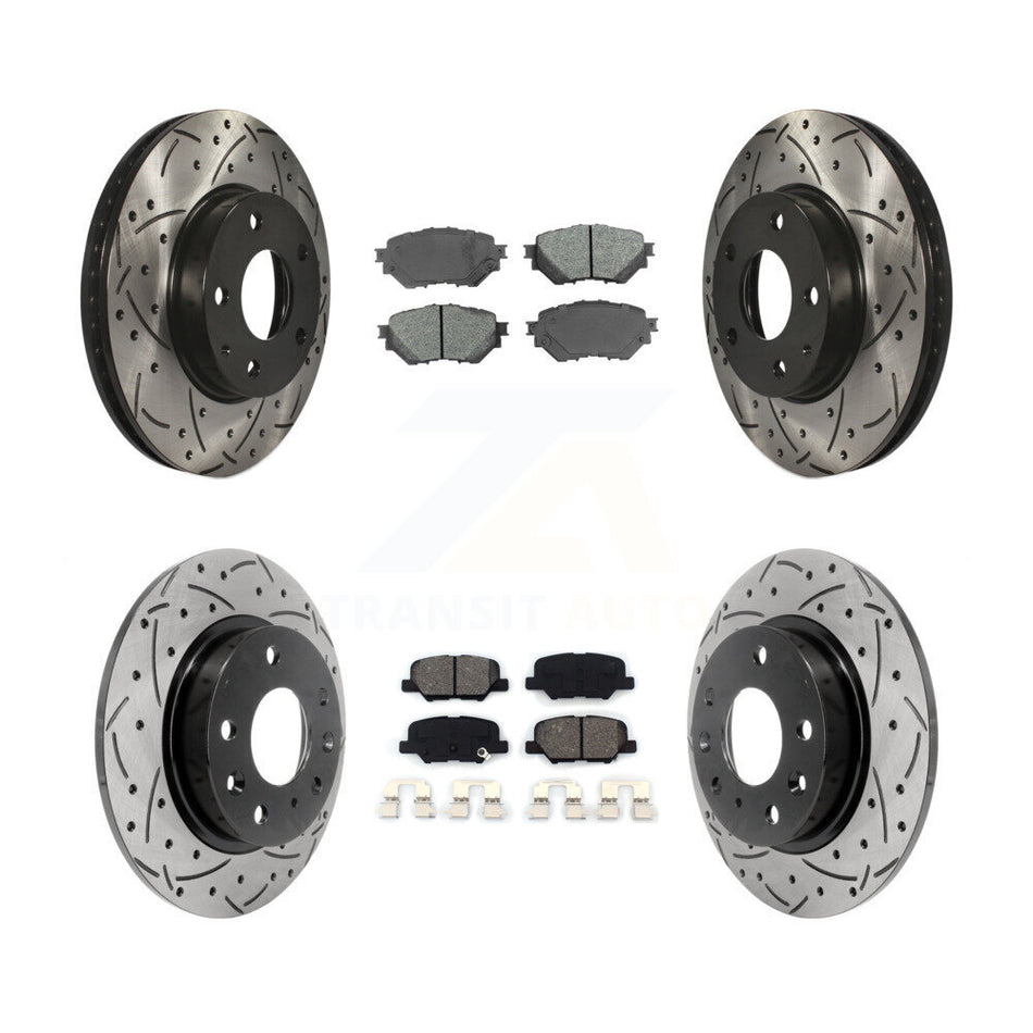 Front Rear Coated Drilled Slot Disc Brake Rotor & Semi-Metallic Pad Kit For Mazda 3 Sport KDS-100365