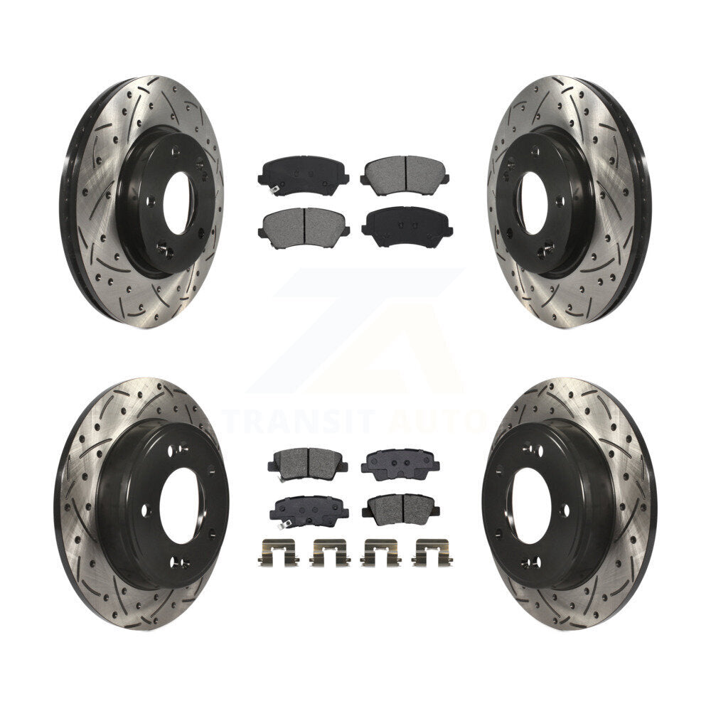 Front Rear Drilled Slot Brake Rotor Semi-Metallic Pad Kit For Kia Forte Hyundai Forte5 GT KDS-100634