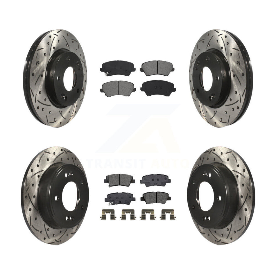 Front Rear Drilled Slot Brake Rotor Semi-Metallic Pad Kit For Kia Forte Hyundai Forte5 GT KDS-100634