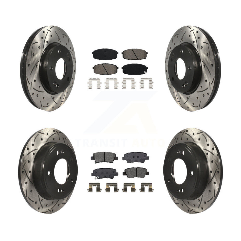 Front Rear Drilled Slot Brake Rotor Semi-Metallic Pad Kit For Kia Hyundai Forte Kona Soul KDS-100636