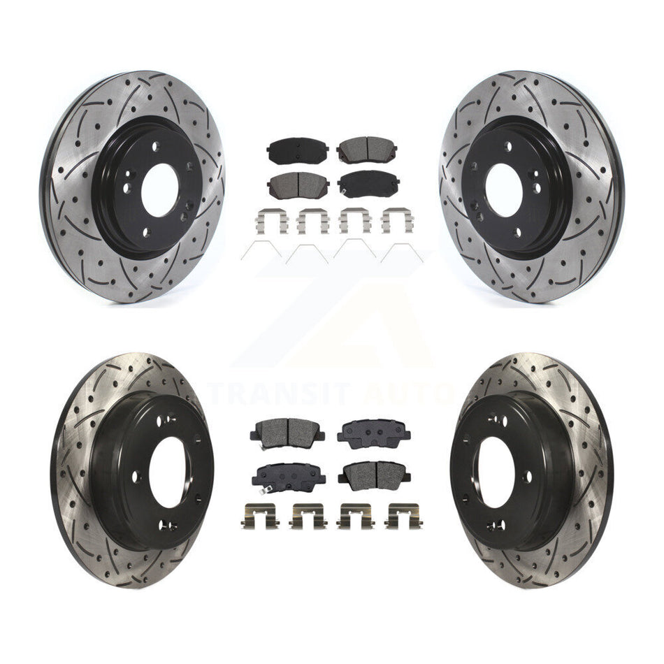 Front Rear Drilled Slot Disc Brake Rotor & Semi-Metallic Pad Kit For 2021 Kia Forte5 1.6L KDS-100642