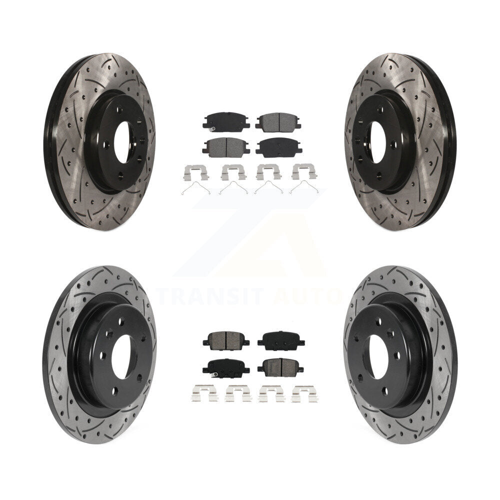 Front Rear Coated Drill Slot Disc Brake Rotors Semi-Metallic Pad Kit For Chevrolet Malibu KDS-100708