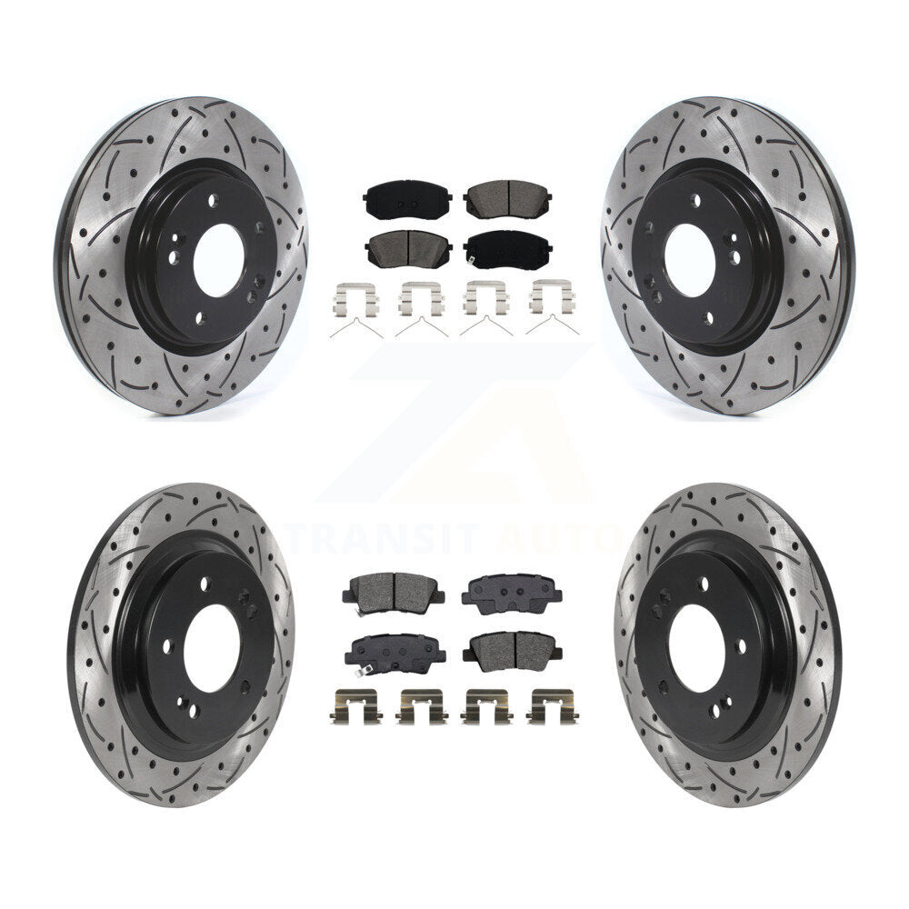 Front Rear Coated Drilled Slotted Disc Brake Rotor & Semi-Metallic Pad Kit For Kia Optima KDS-100777