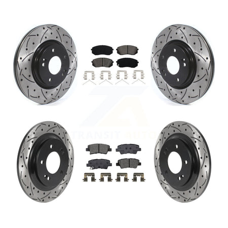 Front Rear Coated Drilled Slotted Disc Brake Rotor & Semi-Metallic Pad Kit For Kia Optima KDS-100777