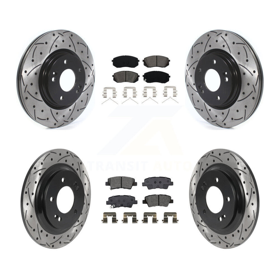 Front Rear Coated Drilled Slotted Disc Brake Rotor & Semi-Metallic Pad Kit For Kia Optima KDS-100777