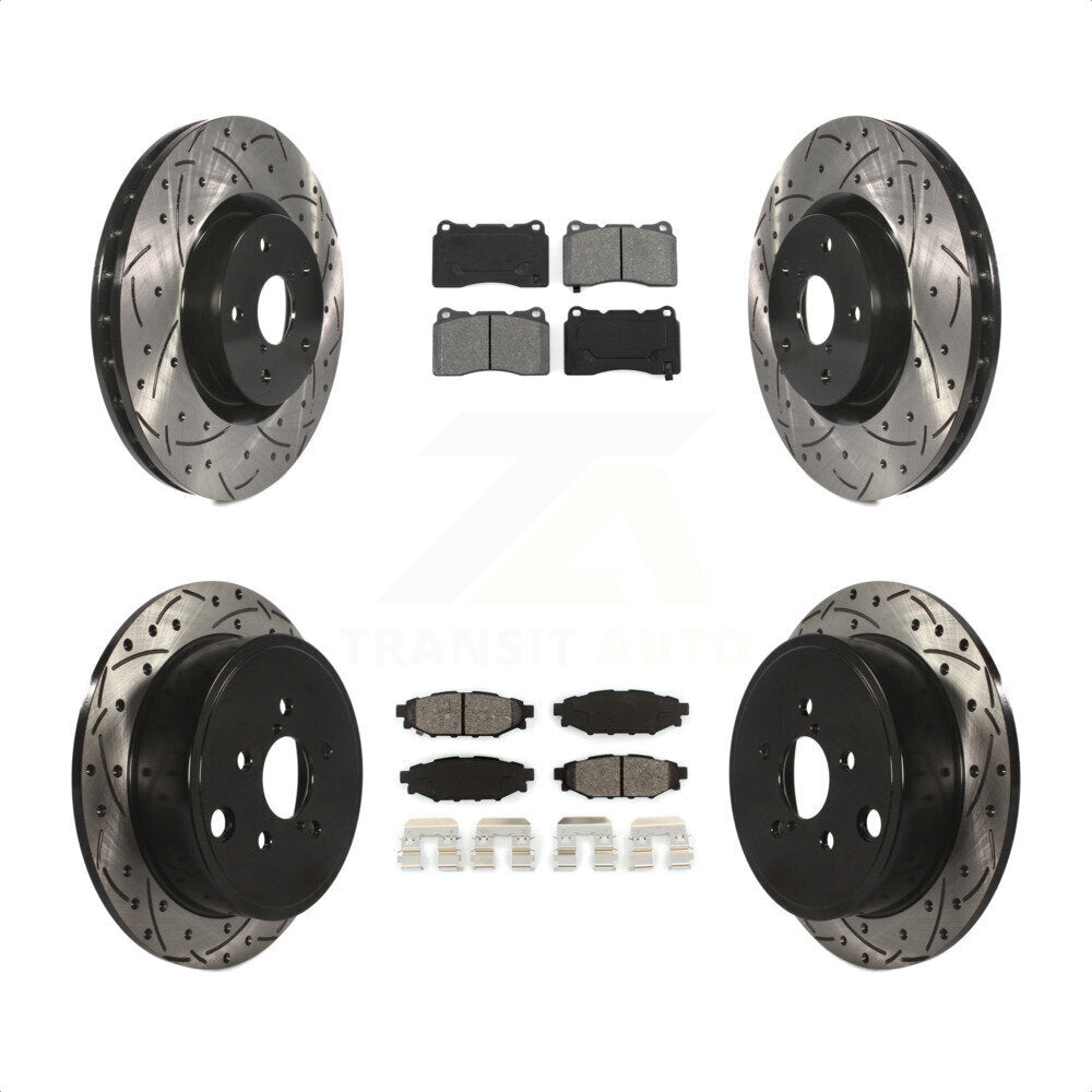 Front Rear Coated Drilled Slotted Disc Brake Rotor & Semi-Metallic Pad Kit For Subaru WRX KDS-100835
