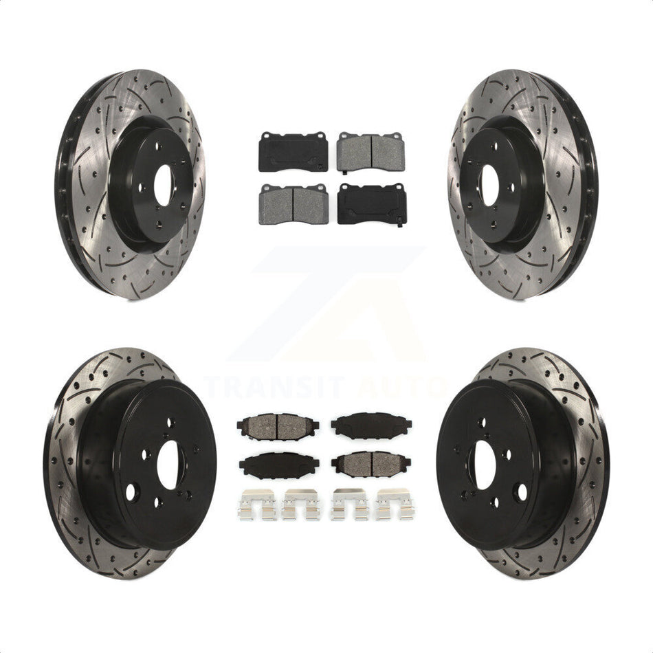 Front Rear Coated Drilled Slotted Disc Brake Rotor & Semi-Metallic Pad Kit For Subaru WRX KDS-100835