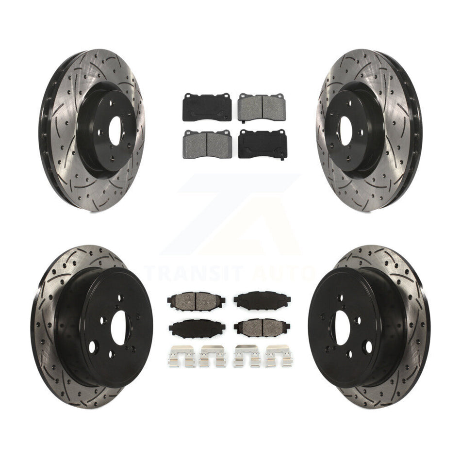 Front Rear Coated Drilled Slotted Disc Brake Rotor & Semi-Metallic Pad Kit For Subaru WRX KDS-100835