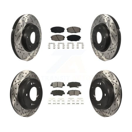 Front Rear Coat Drill Slot Disc Brake Rotors Semi-Metallic Pad Kit For 2014-2016 Kia Soul KDS-100849