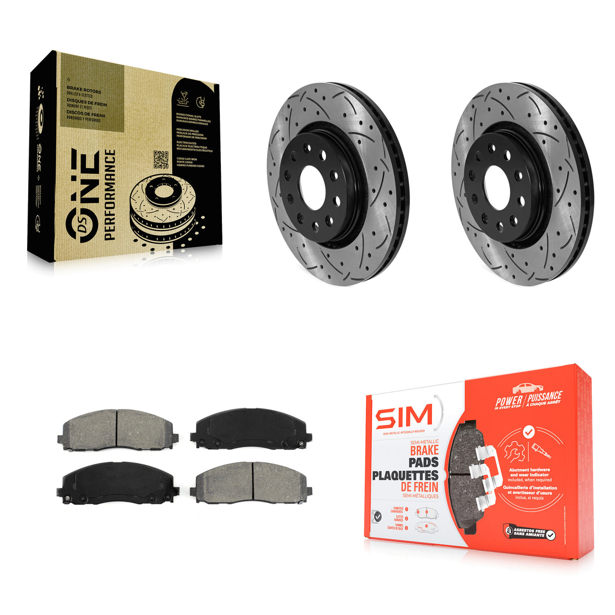 Front Coat Drill Slot Disc Brake Rotors Semi-Metallic Pad Kit For Jeep Wrangler Gladiator KDS-100865