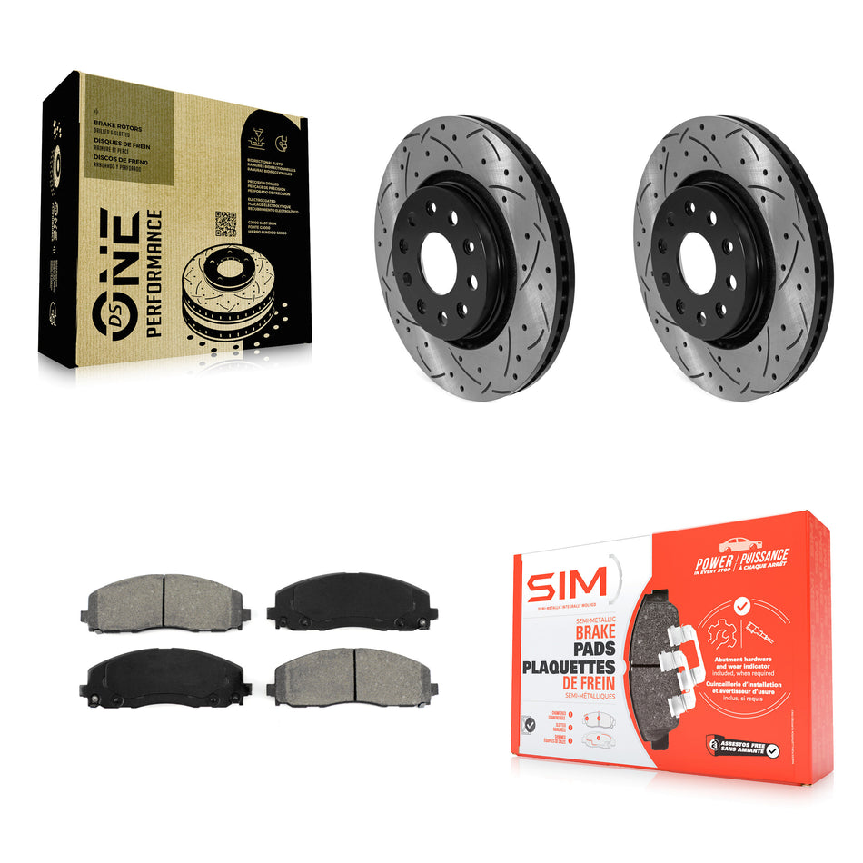 Front Coat Drill Slot Disc Brake Rotors Semi-Metallic Pad Kit For Jeep Wrangler Gladiator KDS-100865