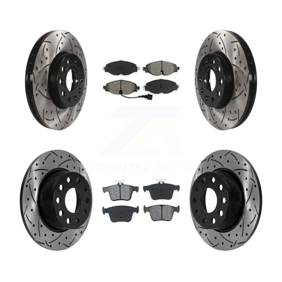 Front Rear Drilled Slot Disc Brake Rotors Semi-Metallic Pad Kit For Volkswagen Jetta Taos KDS-100871
