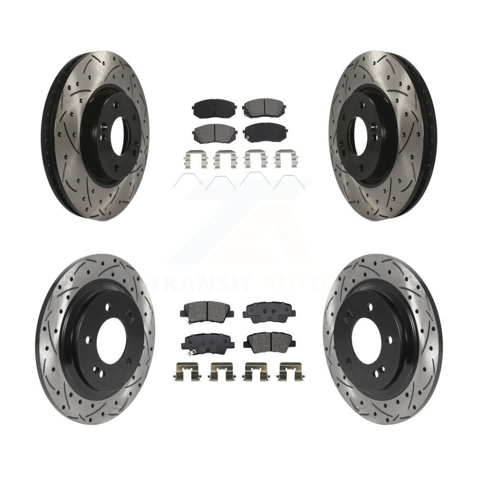 Front Rear Drilled Slot Disc Brake Rotors Semi-Metallic Pad Kit For 2017-2019 Kia Soul EV KDS-100876