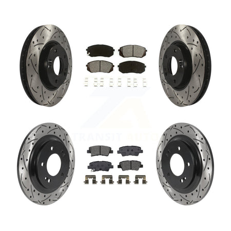 Front Rear Coated Drilled Slotted Disc Brake Rotors Semi-Metallic Pad Kit For Kia Soul EV KDS-100878