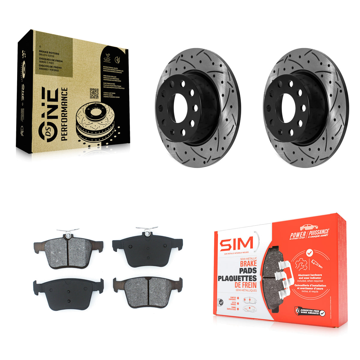 Rear Coated Drilled Slot Disc Brake Rotor Semi-Metallic Pad Kit For Volkswagen Jetta Taos KDS-100881