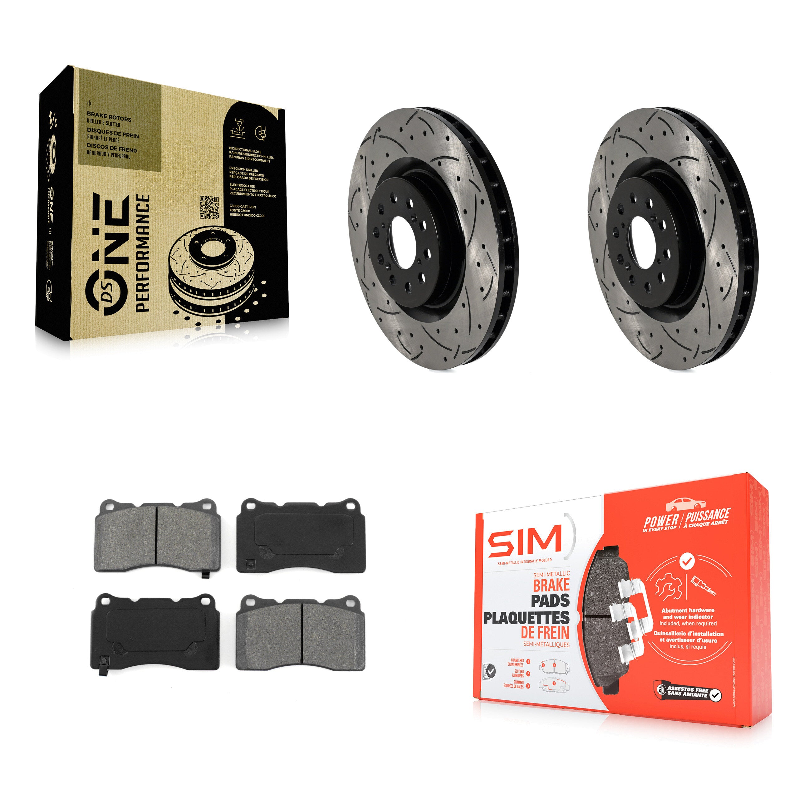 Front Drill Slot Disc Brake Rotors Semi-Metallic Pad Kit For 2017-2020 Honda Civic Type R KDS-100885