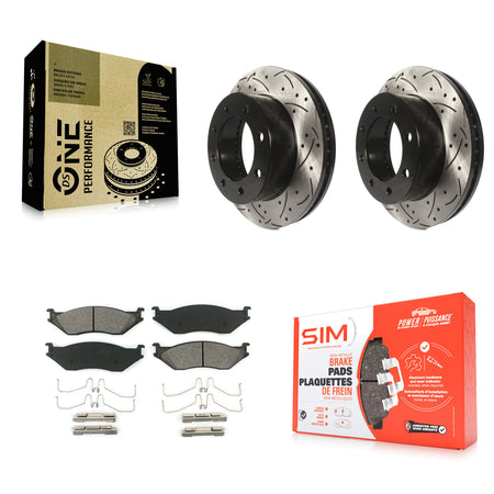 Front Coated Drill Slot Disc Brake Rotors Semi-Metallic Pad Kit For Ford F-450 Super Duty KDS-100900