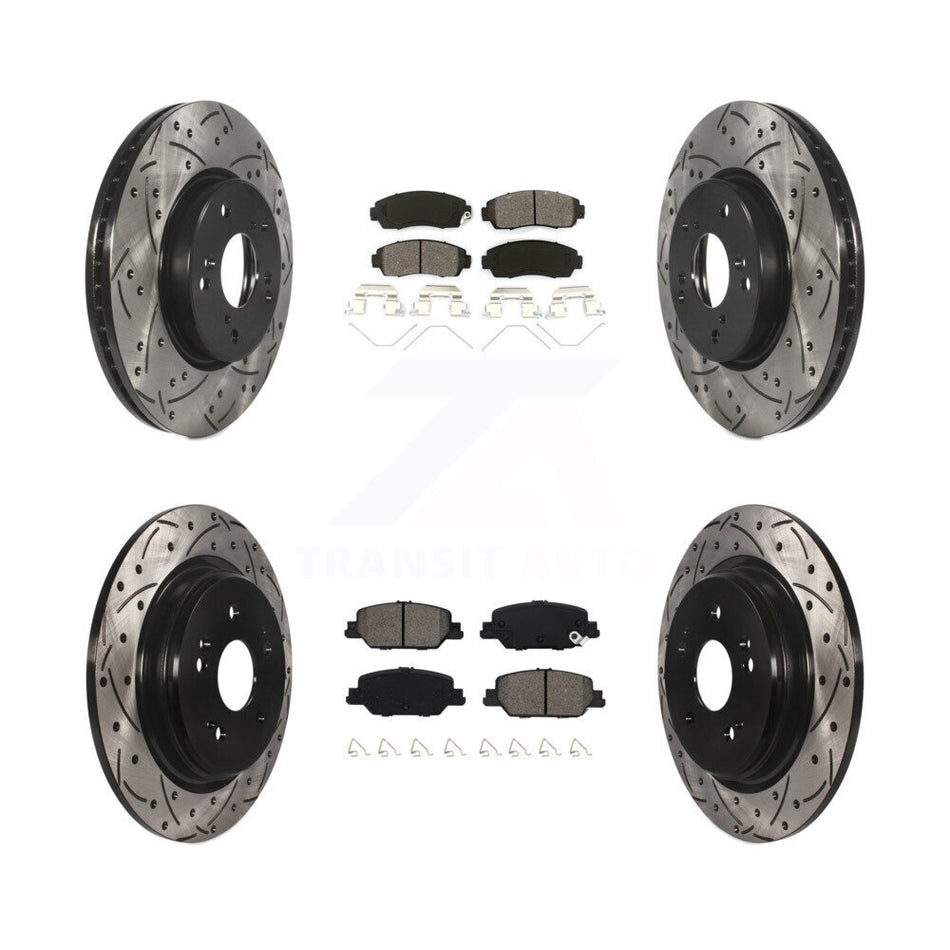 Front Rear Coated Drilled Slotted Disc Brake Rotor & Semi-Metallic Pad Kit For Honda CR-V KDS-100908