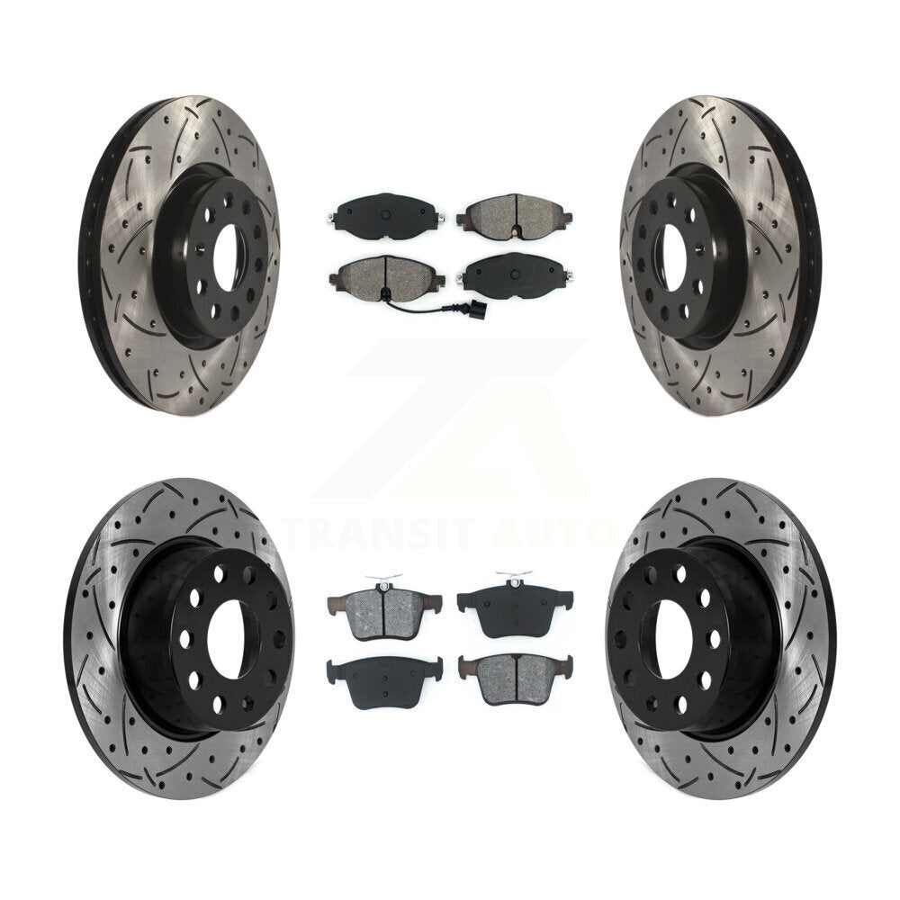 Front Rear Drill Slot Brake Rotor Semi-Metallic Pad Kit For 2022-2023 Volkswagen Taos FWD KDS-100909