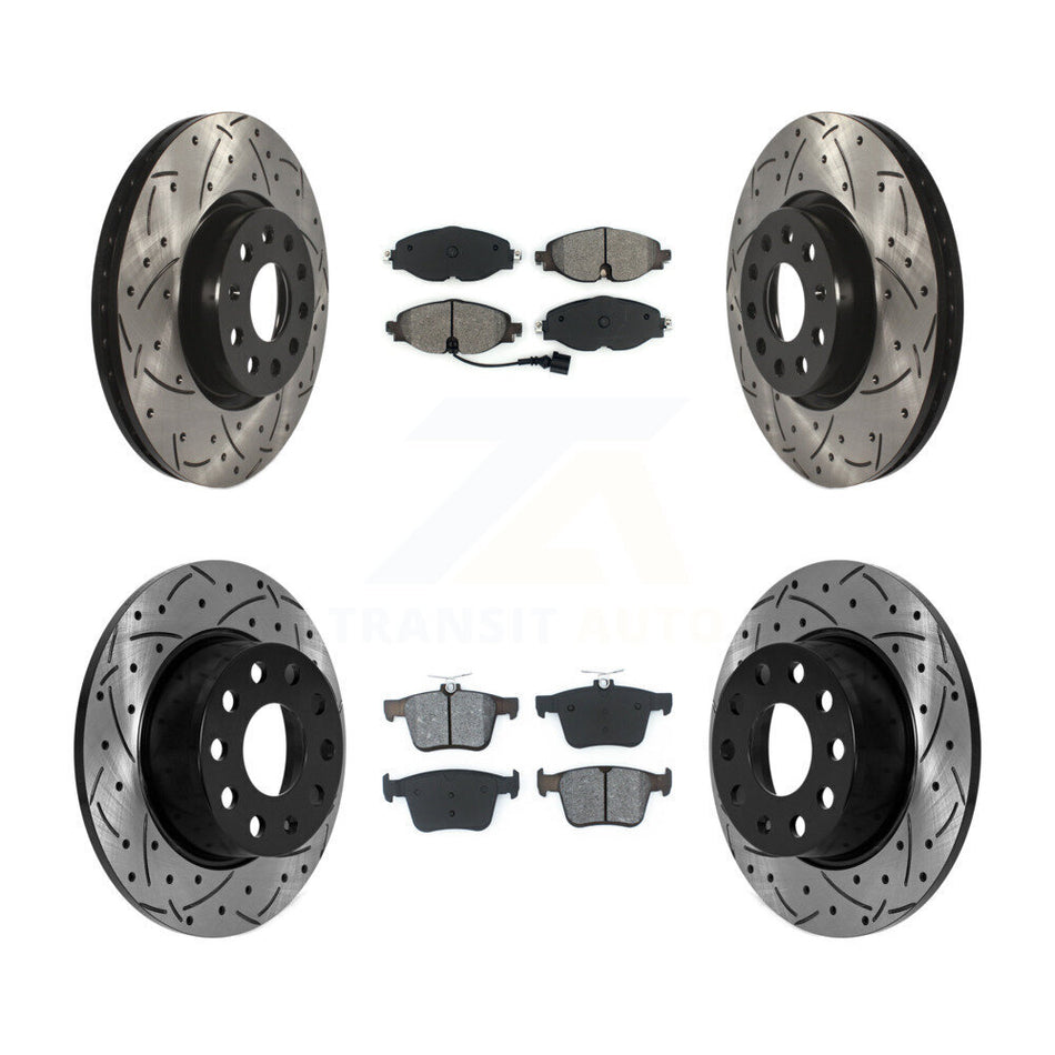 Front Rear Drill Slot Brake Rotor Semi-Metallic Pad Kit For 2022-2023 Volkswagen Taos FWD KDS-100909