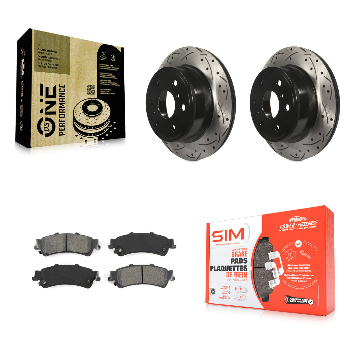 Rear Coated Drill Slot Disc Brake Rotor Semi-Metallic Pad Kit For GMC Sierra 1500 Classic KDS-100916