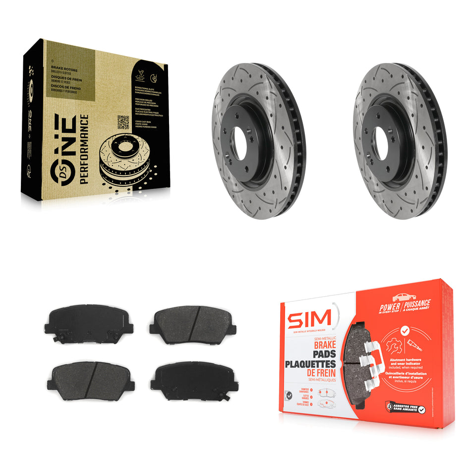 Front Coated Drill Slot Disc Brake Rotor Semi-Metallic Pad Kit For 2019-2022 Hyundai Nexo KDS-100919