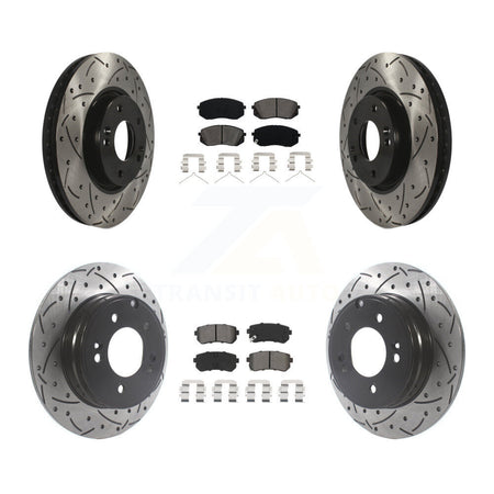 Front Rear Coated Drilled Slot Disc Brake Rotors Semi-Metallic Pad Kit For Hyundai Sonata KDS-100923
