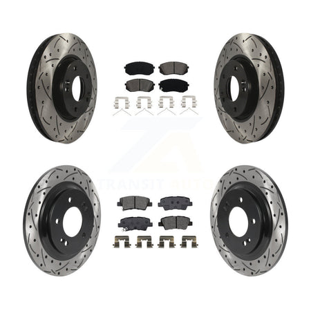 Front Rear Coated Drilled Slot Disc Brake Rotors Semi-Metallic Pad Kit For Hyundai Sonata KDS-100924