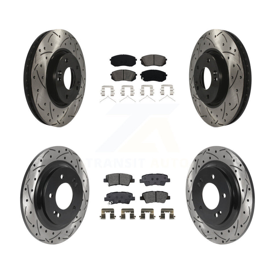 Front Rear Coated Drilled Slot Disc Brake Rotors Semi-Metallic Pad Kit For Hyundai Sonata KDS-100924