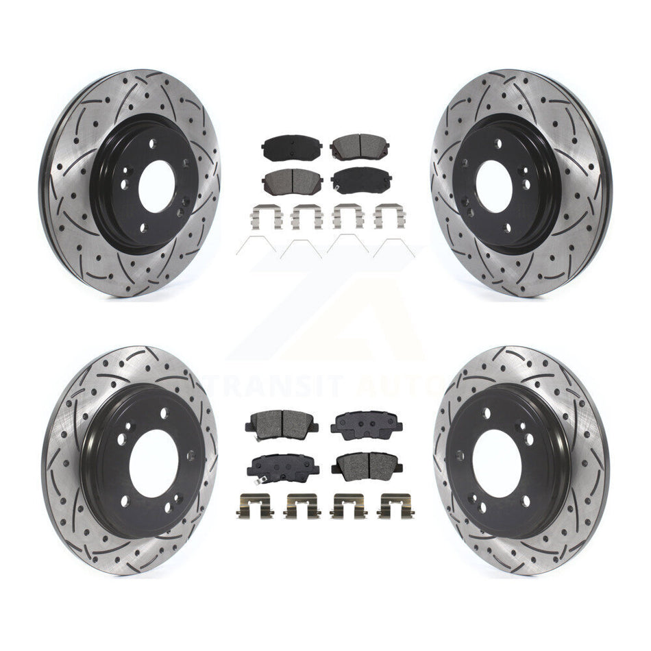 Front Rear Drilled Slot Brake Rotors Semi-Metallic Pad Kit For Kia Forte Hyundai Veloster KDS-100926