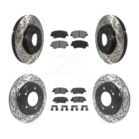 Front Rear Coated Drill Slot Disc Brake Rotors Semi-Metallic Pad Kit For Hyundai Veloster KDS-100927