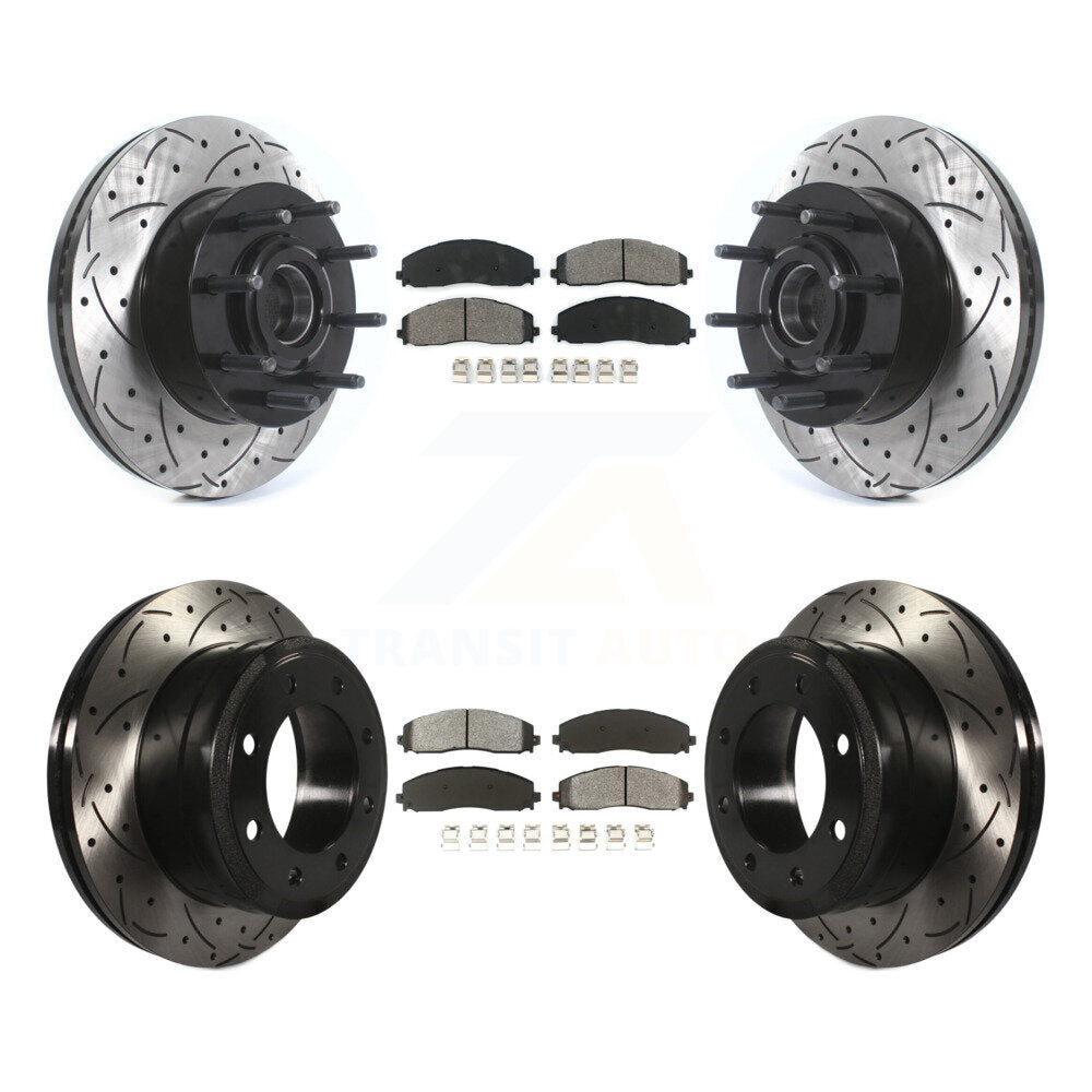 Front Rear Drilled Slot Brake Rotor Semi-Metallic Pad Kit For Ford F-350 Super Duty F-250 KDS-100936