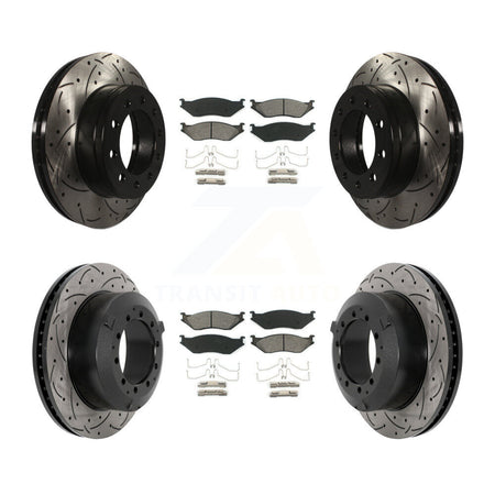 Front Rear Drilled Slot Brake Rotor Semi-Metallic Pad Kit For Ford F-450 Super Duty F-550 KDS-100948