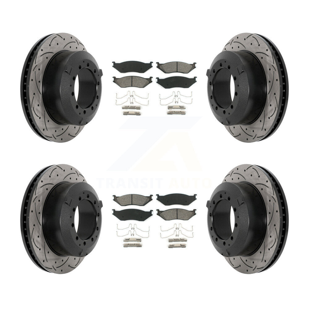Front Rear Drill Slot Brake Rotor Semi-Metallic Pad Kit For International TerraStar IC AE KDS-100949