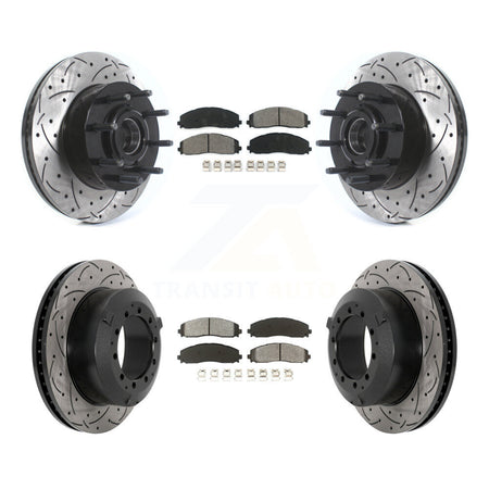 Front Rear Drilled Slot Disc Brake Rotors Semi-Metallic Pad Kit For Ford F-350 Super Duty KDS-100954