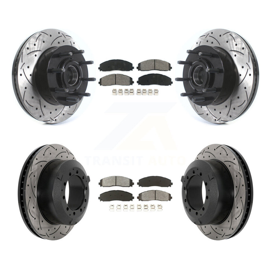 Front Rear Drilled Slot Disc Brake Rotors Semi-Metallic Pad Kit For Ford F-350 Super Duty KDS-100954