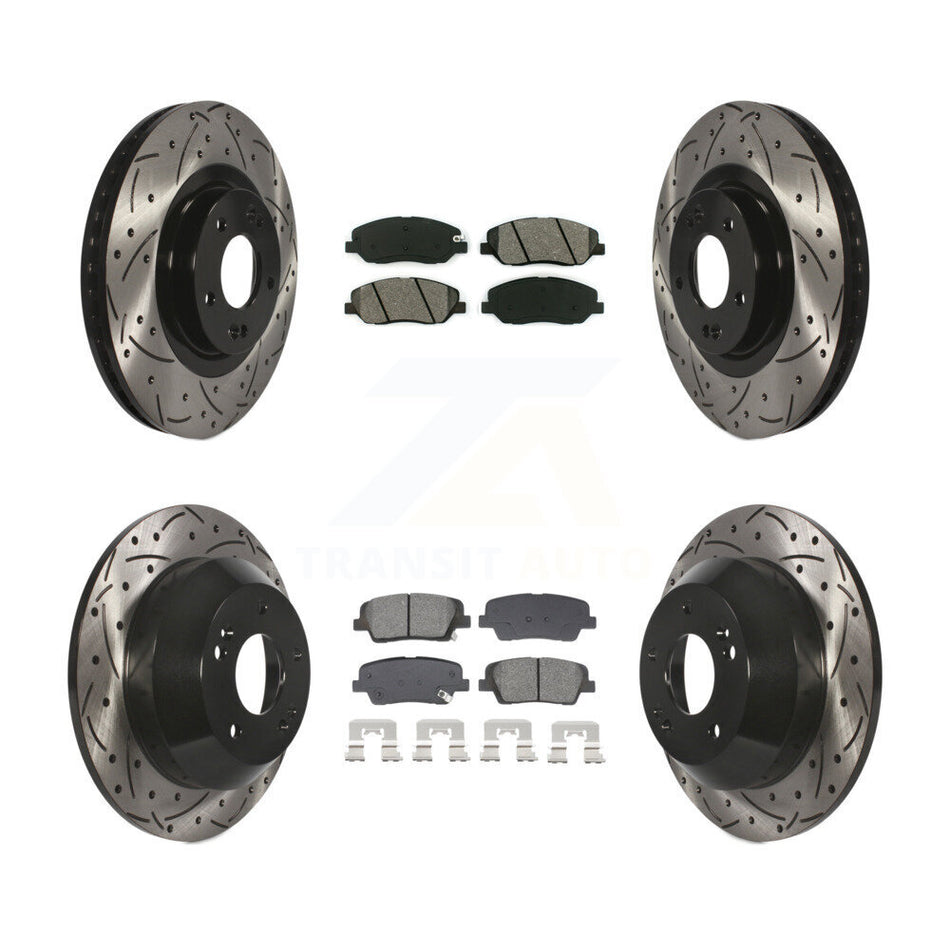 Front Rear Drill Slot Disc Brake Rotor Semi-Metallic Pad Kit For Hyundai Santa Fe XL 3.3L KDS-100955