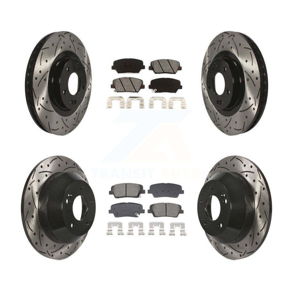 Front Rear Drilled Slot Brake Rotors Semi-Metallic Pad Kit For Hyundai Santa Fe Sport Kia KDS-100956
