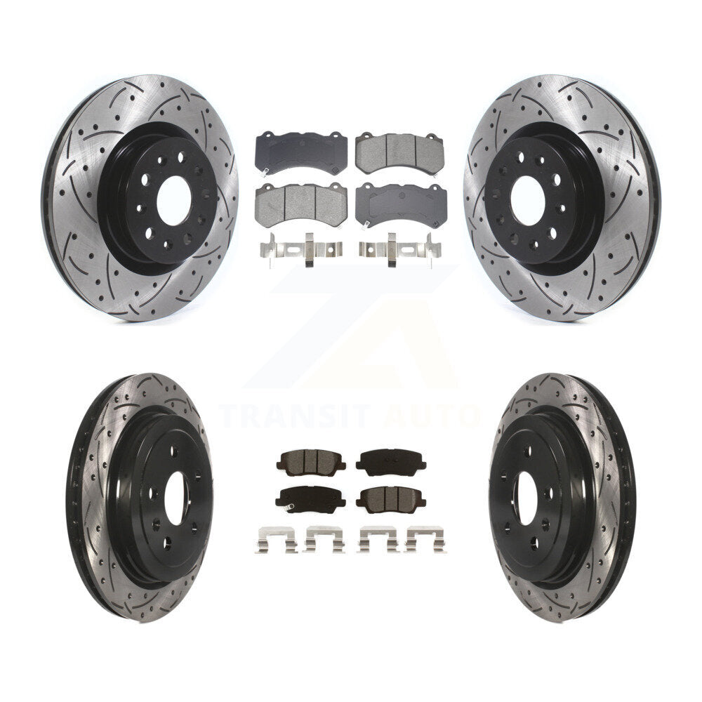 Front Rear Coated Drilled Slotted Disc Brake Rotor Semi-Metallic Pad Kit For Cadillac CTS KDS-100960