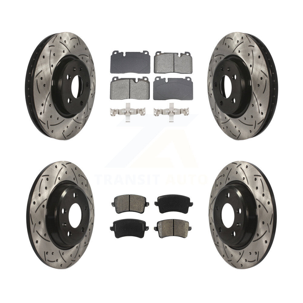 Front Rear Coated Drilled Slotted Disc Brake Rotors And Semi-Metallic Pad Kit For Audi Q5 KDS-100966