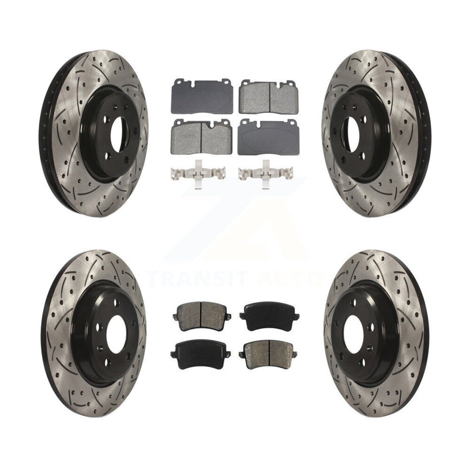 Front Rear Coated Drilled Slotted Disc Brake Rotors And Semi-Metallic Pad Kit For Audi Q5 KDS-100966