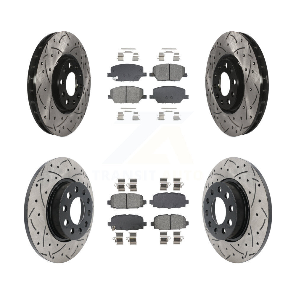 Front Rear Coated Drilled Slotted Disc Brake Rotor Semi-Metallic Pad Kit For Jeep Compass KDS-100970