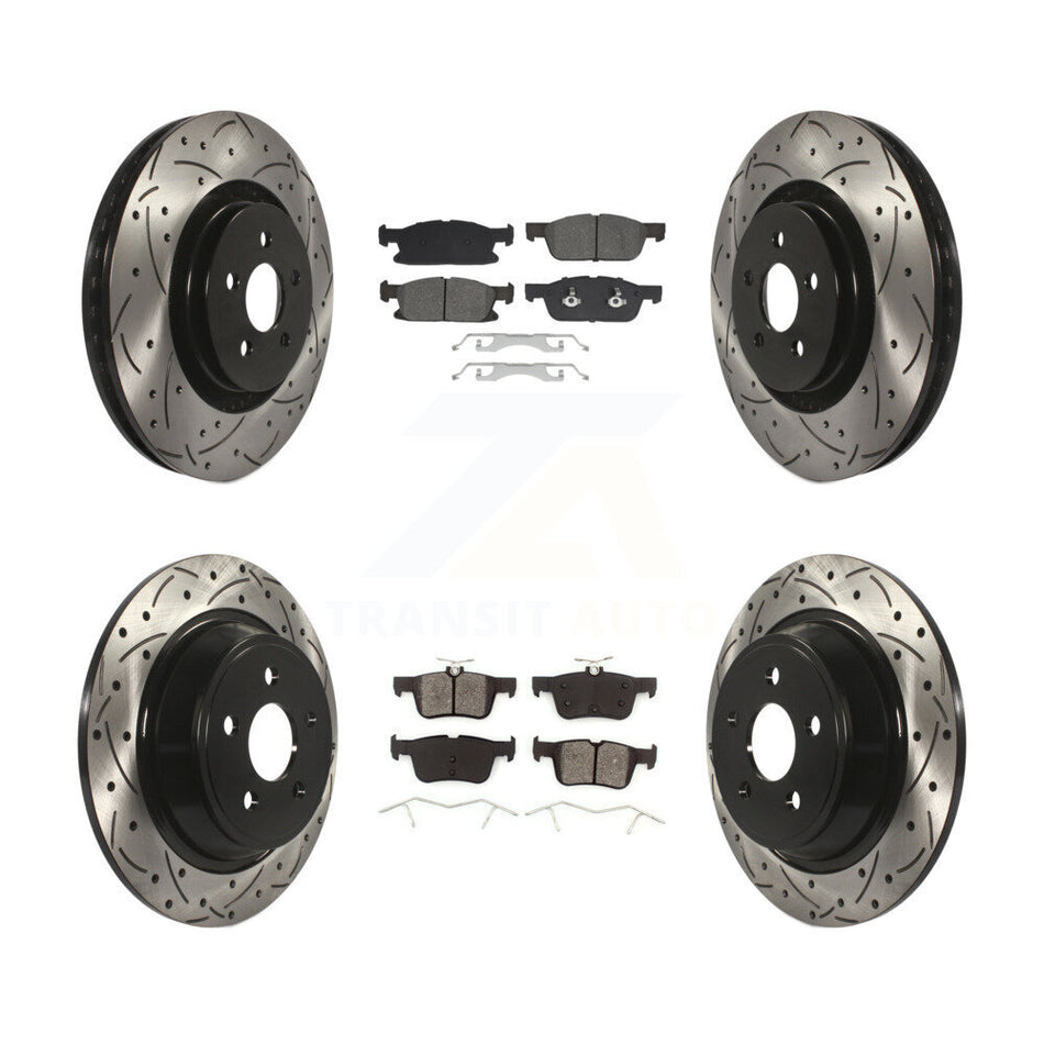 Front Rear Drill Slot Disc Brake Rotors Semi-Metallic Pad Kit For Ford Fusion Lincoln MKZ KDS-100971
